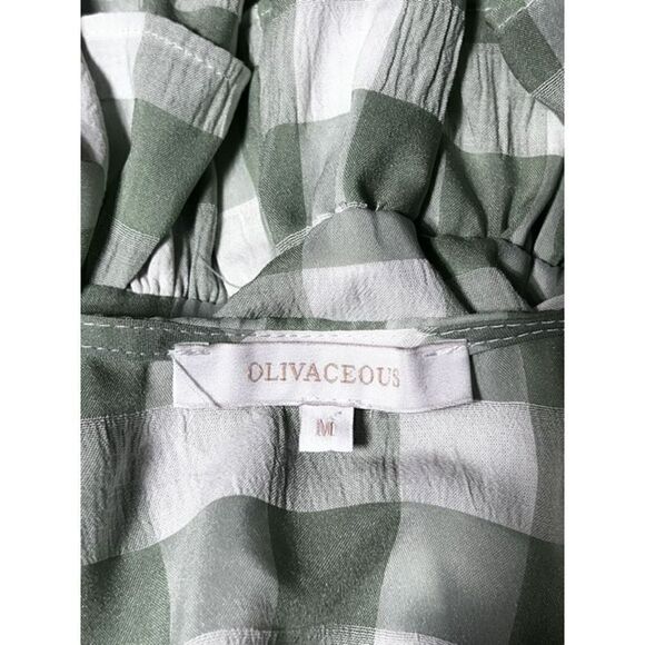Olivaceous Short Puffy Sleeve Empire Ruffled Waist Gingham Blouse Size M - Picture 6 of 6